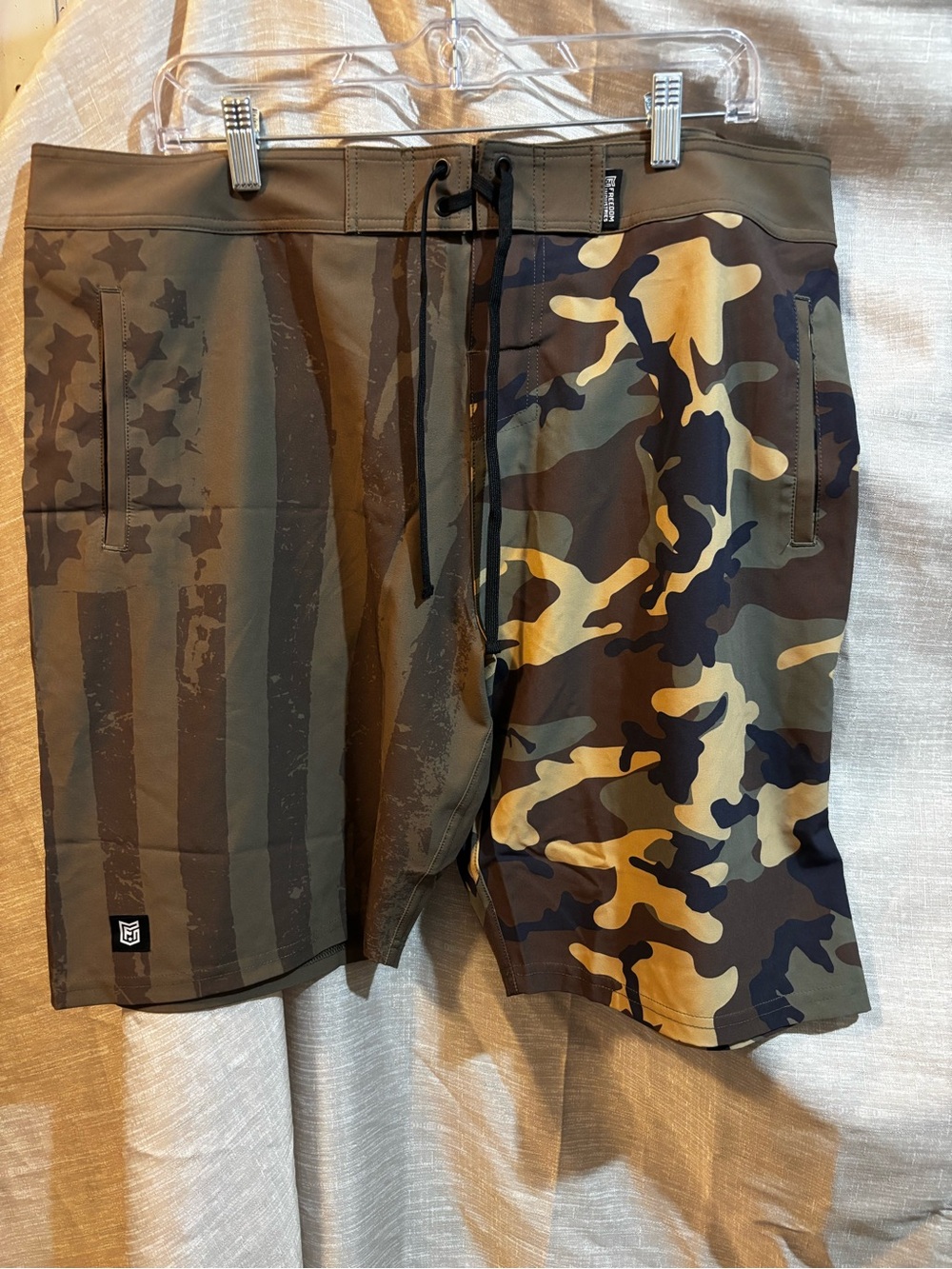 Men's Camouflage & Olive Athletic Board Shorts with Drawstring